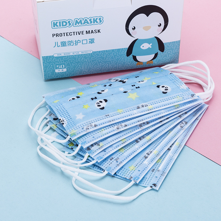 壹次性男女兒童三層防護口罩含熔噴層學生防粉塵透氣卡通彩色面罩