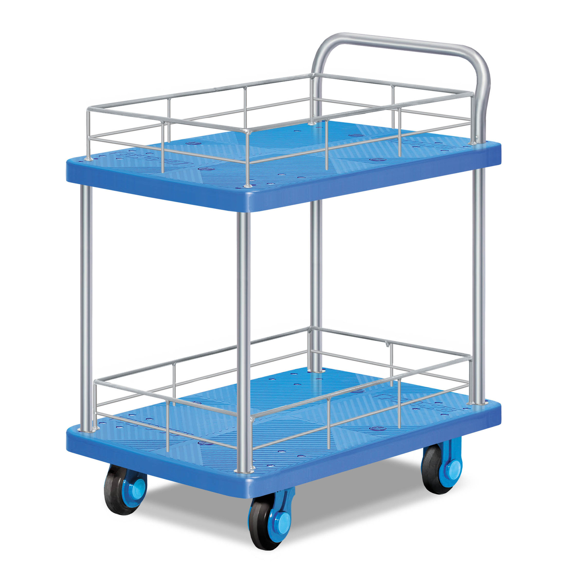 双层手推车静音手推车塑料手推车 双层单扶手护栏手推车 推车批发