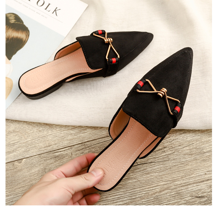 Semi-pantofole in metallo con punta a punta da donna Baotou capispalla piatto casual taglia grande 41-42 scarpe Muller consegna transfrontaliera_voghion.com