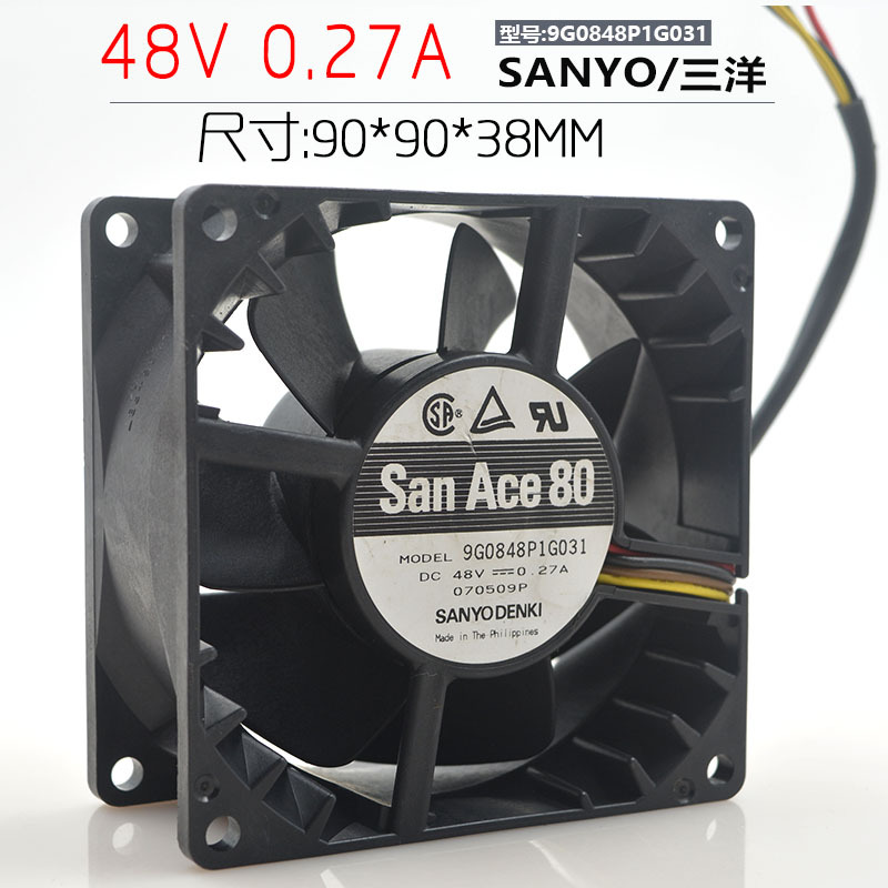 三洋 SONYO 8038 48V 0.27A 9G0848P1G031 双滚珠 9CM 散热风扇