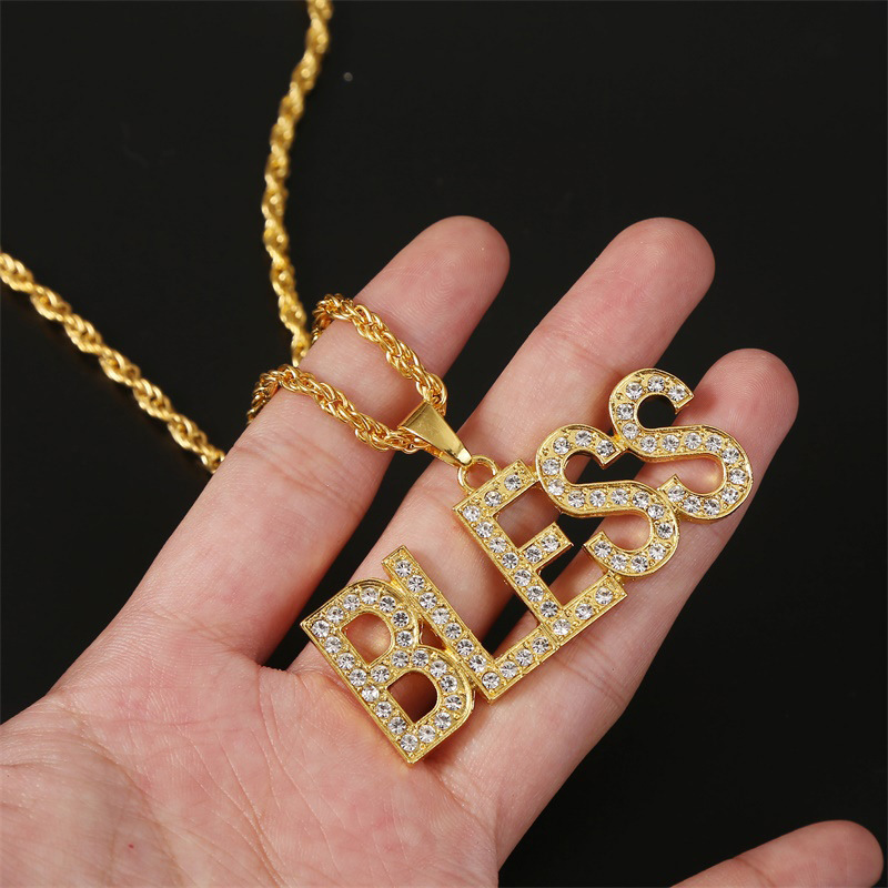 Fashion Simple  Bless Hip Hop Alphabet Necklace  Trend Exaggerated Hip-hop  Pendant  Nihaojewelry Wholesale display picture 4