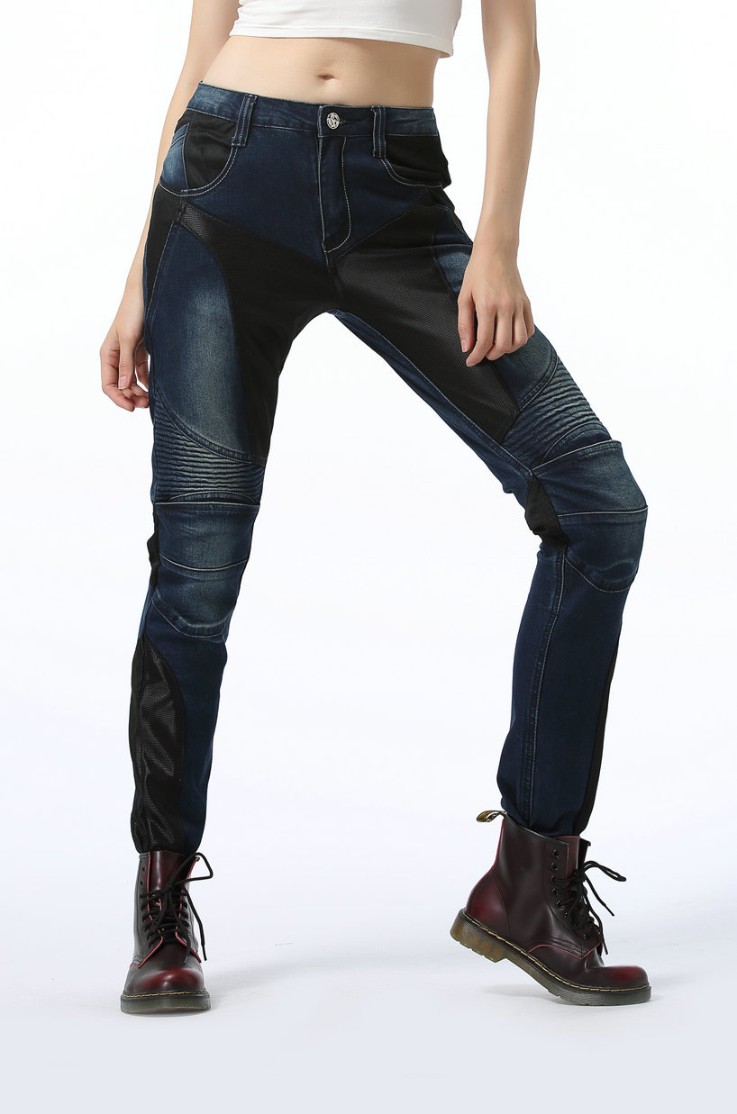 Loong biker verano malla transpirable motocicleta elástico resistente a la caída pantalones vaqueros de la motocicleta para las mujeres