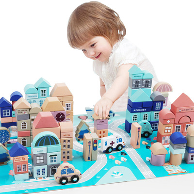 儿童男孩女孩益智玩具 133粒马卡龙色城市积木 家庭建构早教玩具
