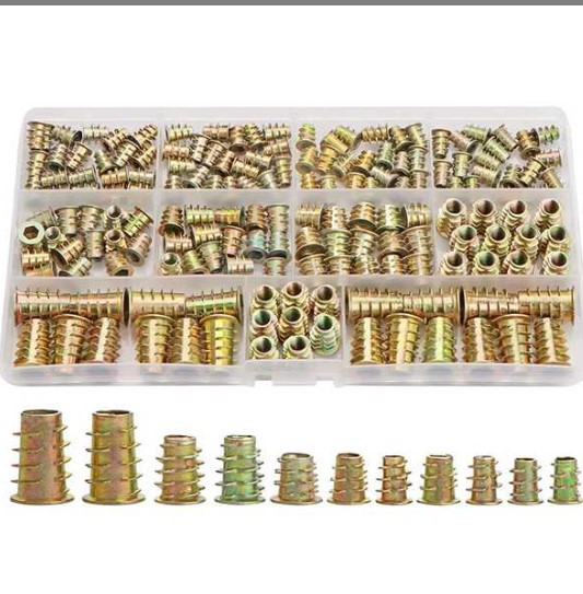 165pcs盒装 彩锌合金内外牙螺母 家具实木头预埋梯形内六角螺丝帽