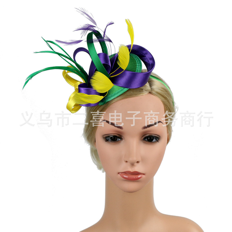 Party hats Fedoras hats for women Custom made female headdress Ding feather  hair ornament mesh headdress stage party hairpin top hat