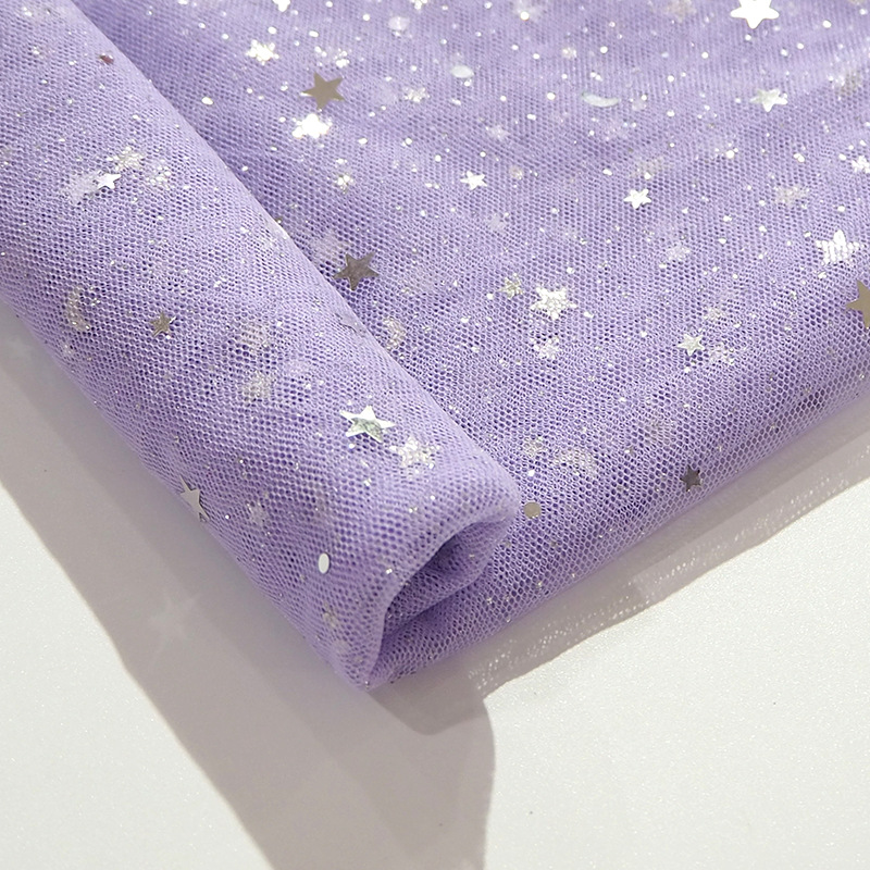 Suministro de stock de estrellas multicolores de luna puntos de malla hexagonal tela de vestido de ropa infantil