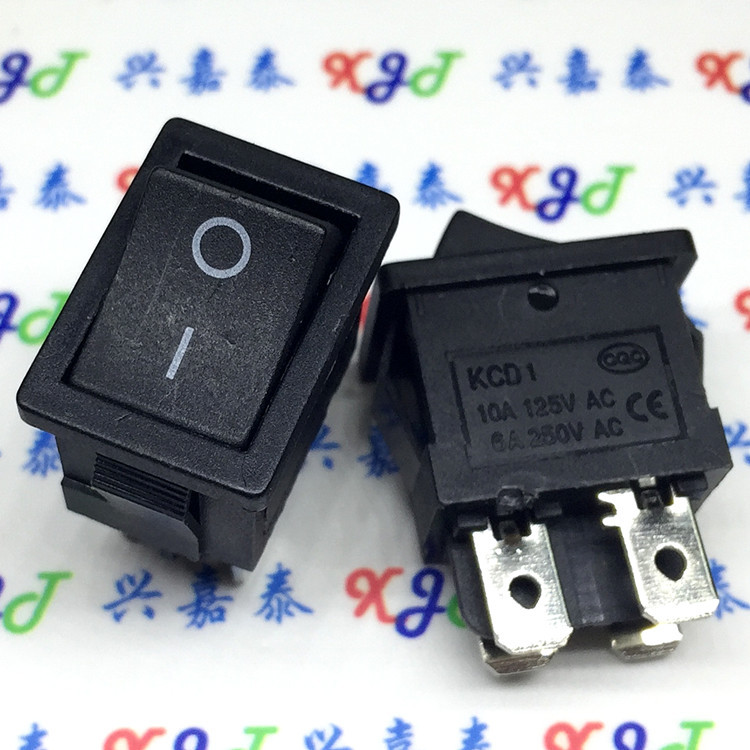 船型开关KCD1-104 黑色 4脚2档 电源开关 6A/250V 10A/125V 5只