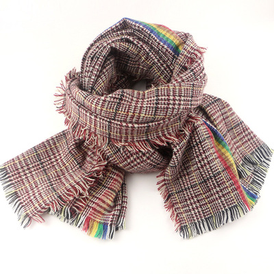 2020新款围巾 彩虹格子秋冬季围巾 仿羊绒英伦风欧美创意丝巾|ru