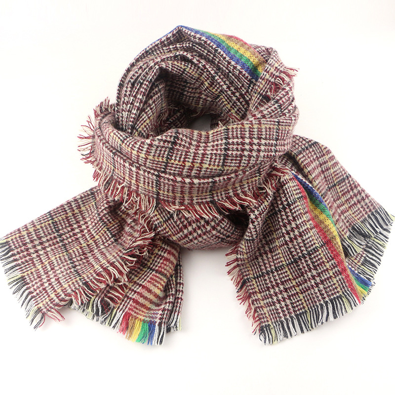 2020新款围巾 彩虹格子秋冬季围巾 仿羊绒英伦风欧美创意丝巾|ru