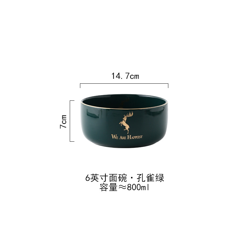 Nórdico simple moderno personalizado hogar ensalada de frutas tazón de fideos instantáneos tazón de sopa grande cerámica de doble oreja ramen Bucket Bowl