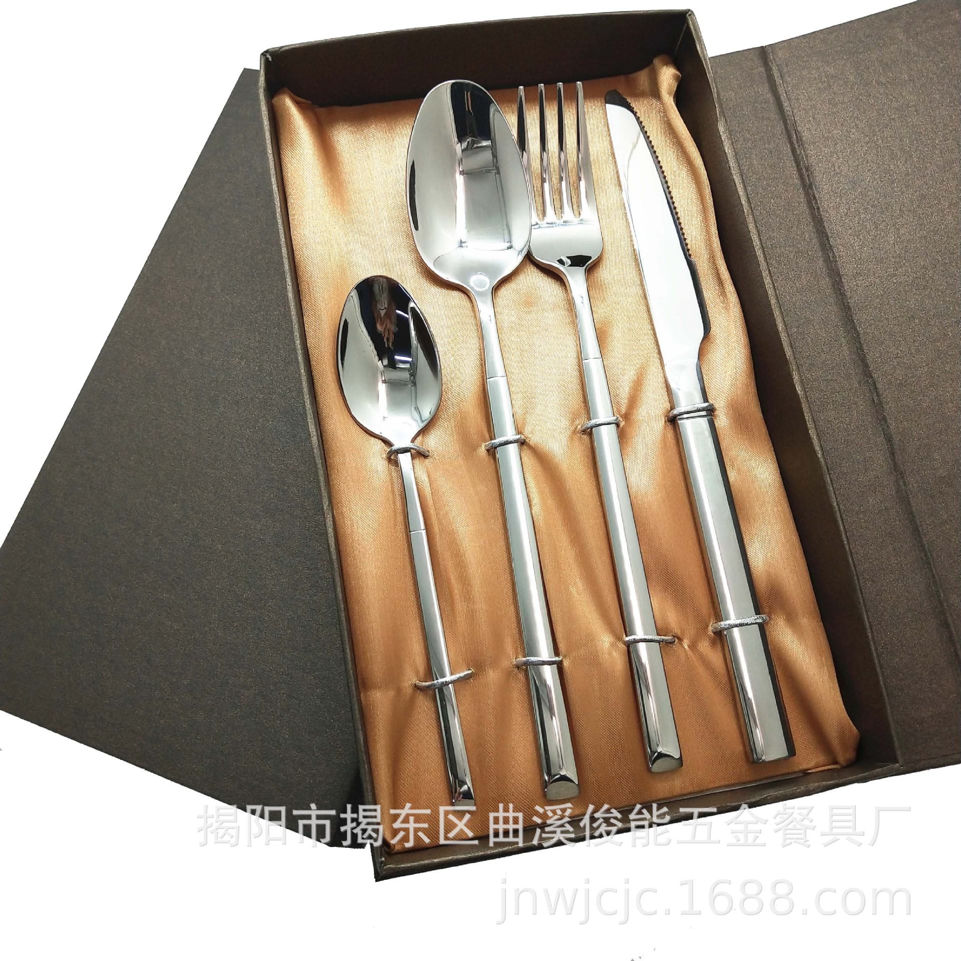 304不锈钢餐具套装黑银刀叉勺套装牛排刀叉家用骑士餐具四件套-阿里巴巴