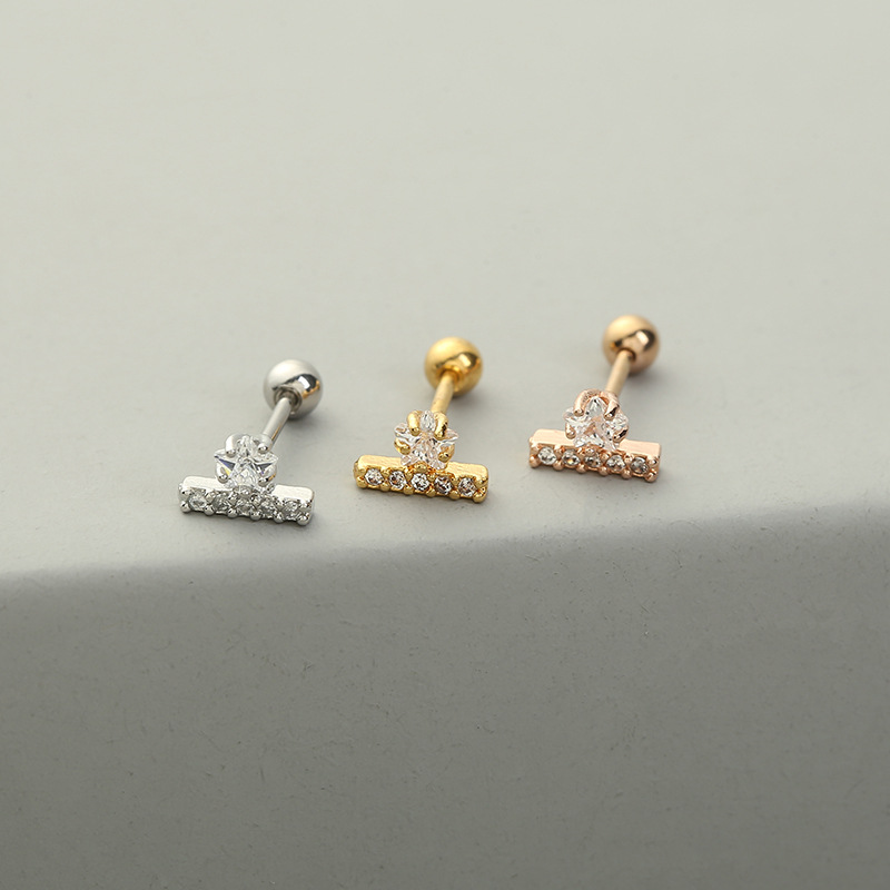 Fashion Moon Copper Ear Studs Inlay Zircon Copper Earrings 1 Piece