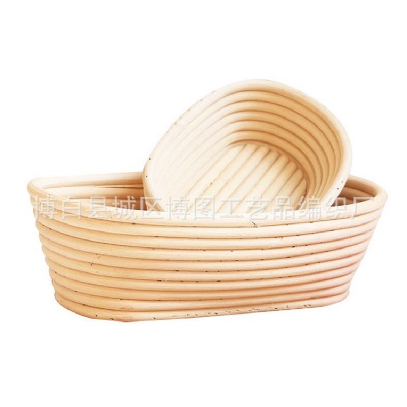 Cesta de fermentación de pan de ratán indonesio natural hecha a mano cesta de bolsa de mimbre redondo tejido europeo cesta de almacenamiento de ratán indonesio ovalada