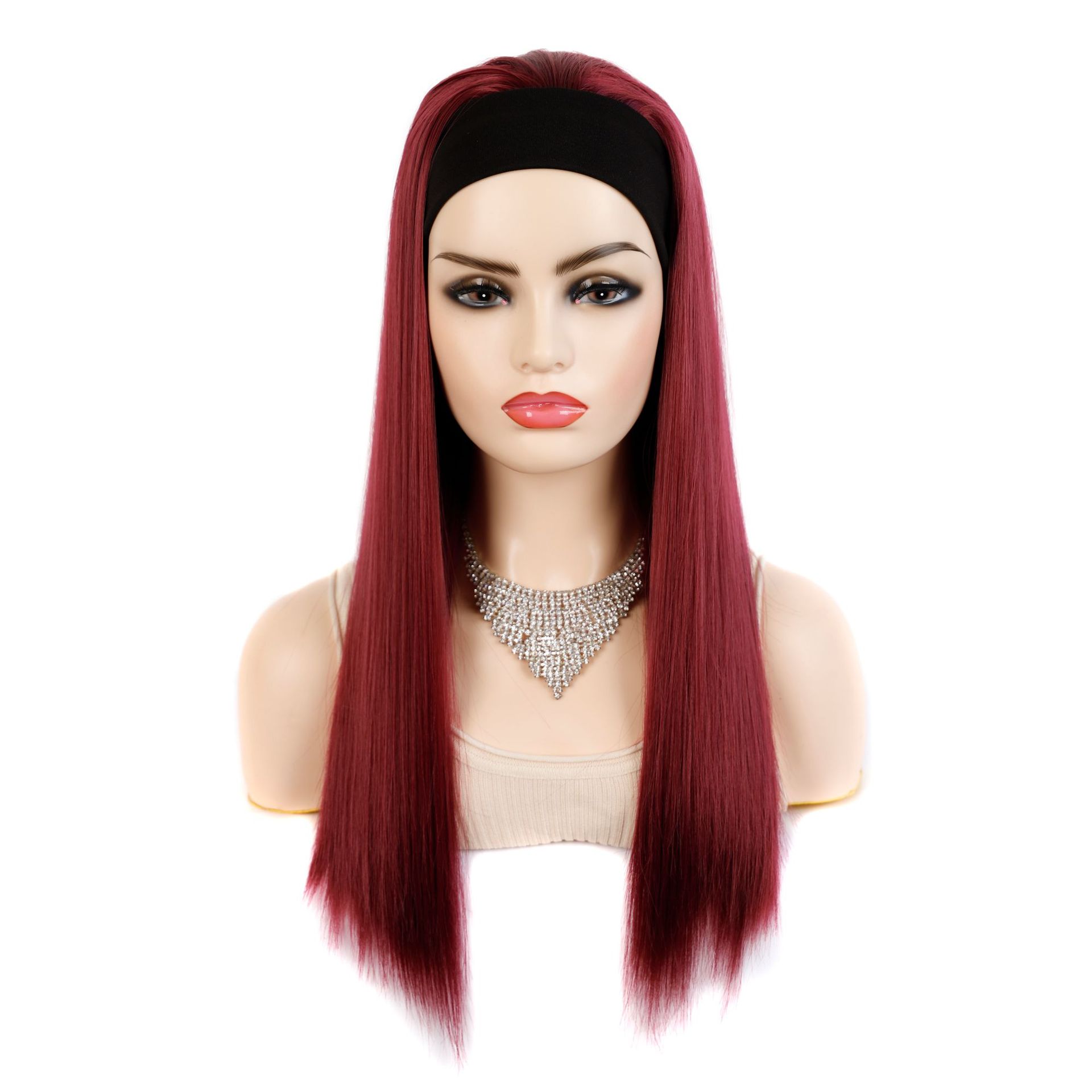 Synthetische Perücke, langes, glattes Haarfaser-Stirnband, in mehreren Farben erhältlich_voghion.com