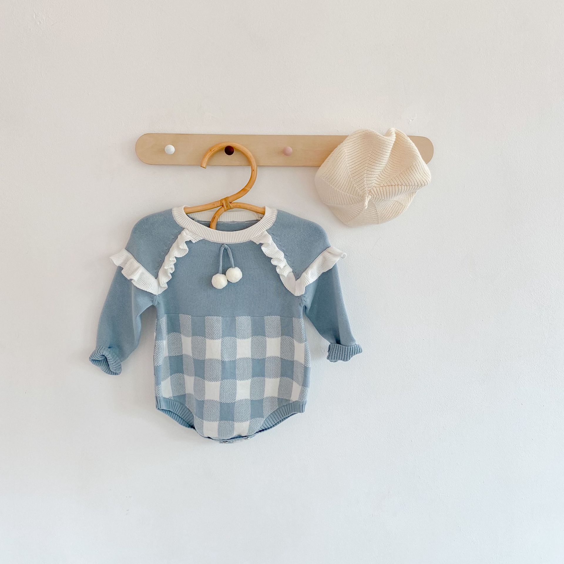 Abbigliamento Ins primavera autunno per bambine e neonati, tuta in filato di cotone a maniche lunghe a quadri per neonati, borse, Bihar_voghion.com