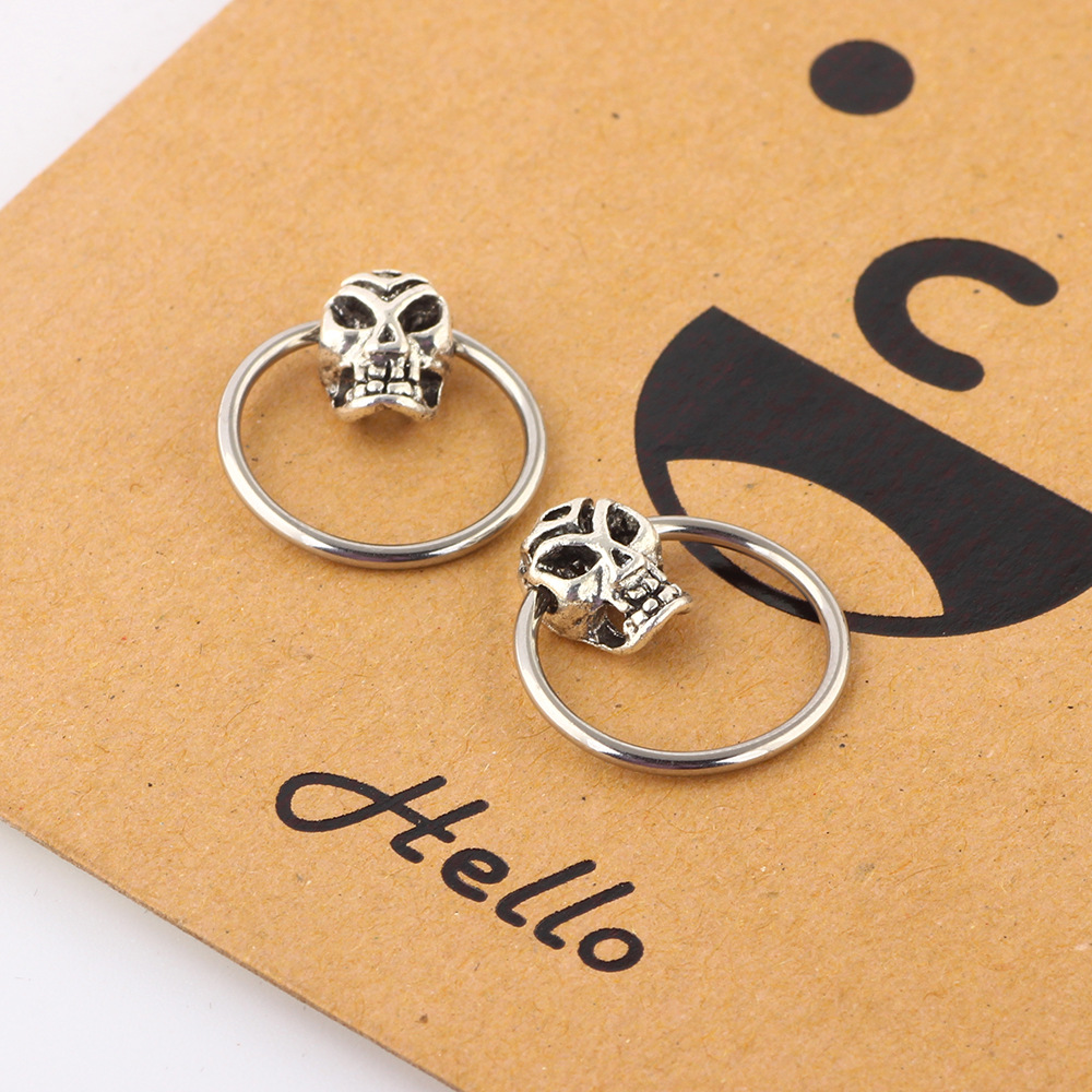 Ghost Head Nose Ring Creative Micro Inlay Septum Nail Round Nasal Septum Ear Nail Body Piercing Jewelry Wholesale detail image 8