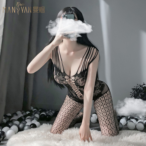 Manqing Erotic Lingerie Sexy Sheer Mesh Gauze Open Leg Body stocking Erotic Silk Stockings 7925