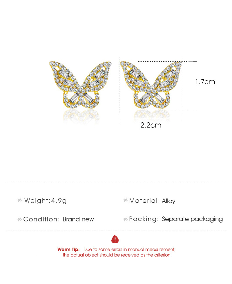 Neue Mode Einfache Zirkon Schmetterling Damen Wilde Kristalllegierung Ohrringe Großhandel display picture 1