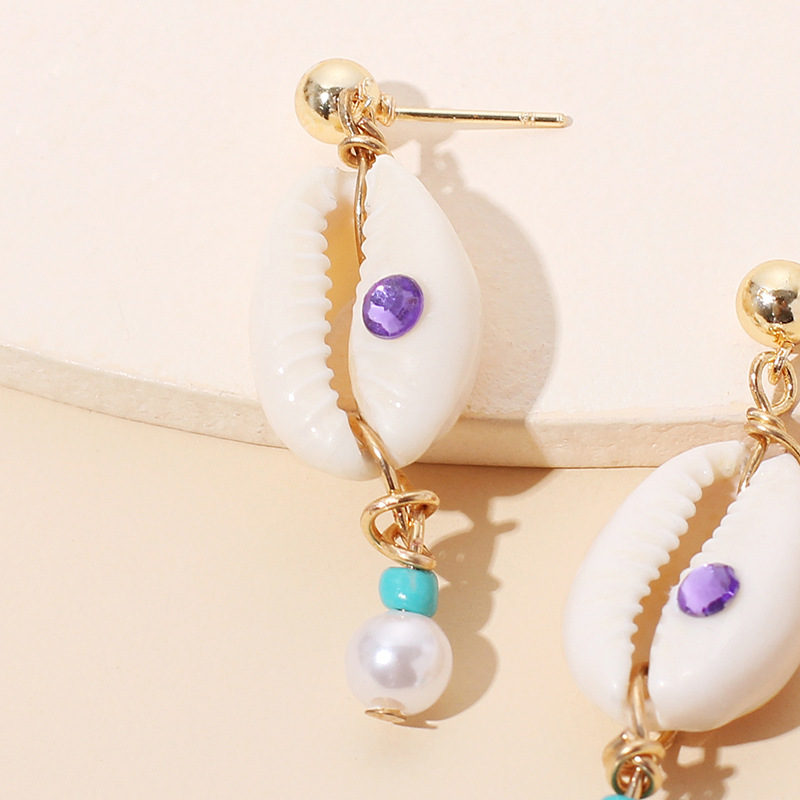 7g Weight Earrings Classification Wedding, Travel, Birthday, Festival Occasion Women'S Gender Baroque Style Style Pink, Purple, Green Color Hot Selling Fashion New Gemstone Shell Pearl Earrings Wholesale 6