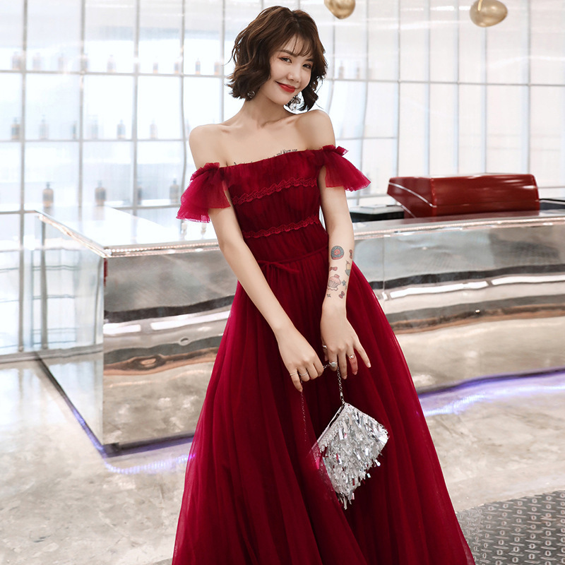 evening dresses One shoulder dress Princess red long wedding dress evening dresses One shoulder dress Princess red long wedding dress