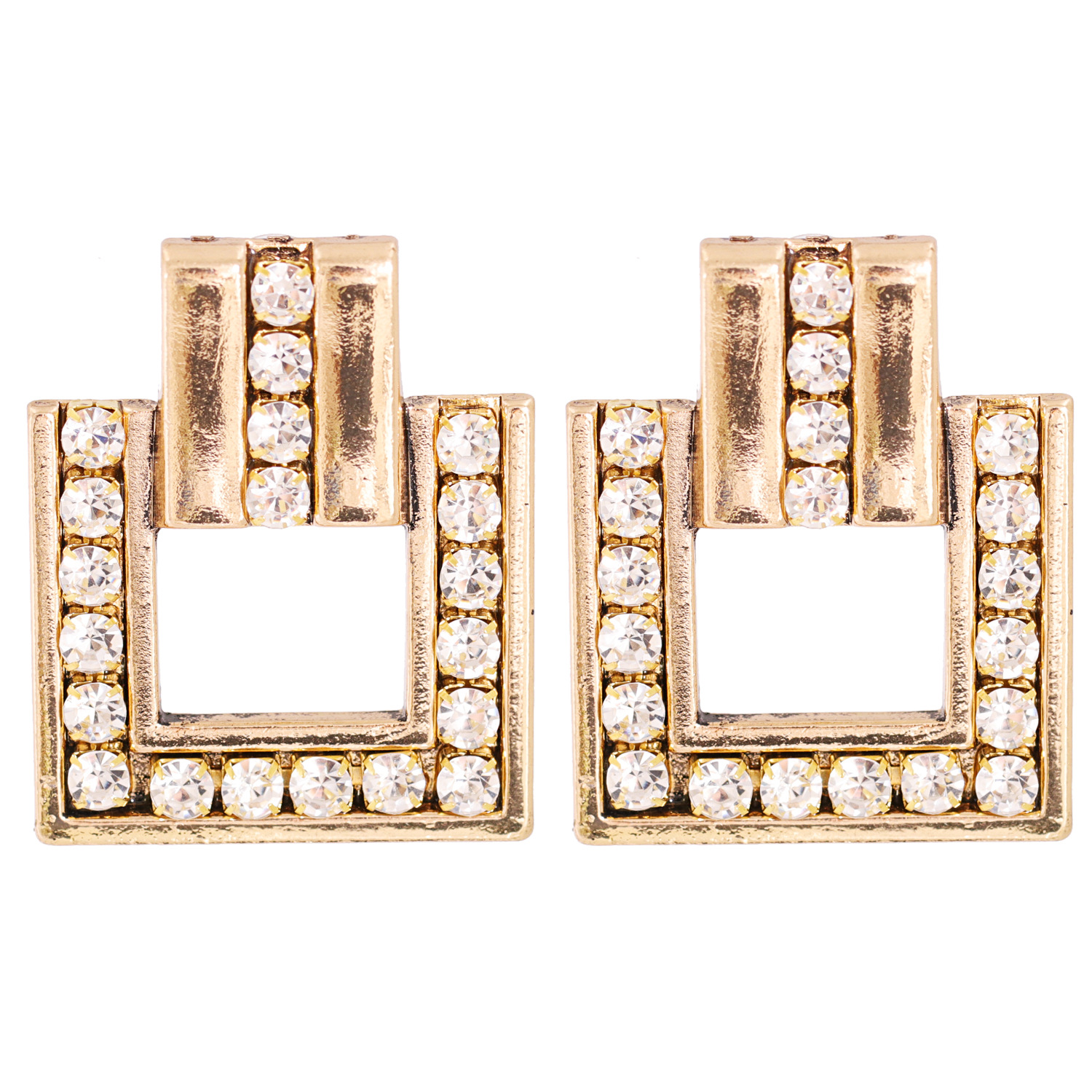 Exaggerated  Square Alloy Diamond-studded Glass Earrings display picture 2