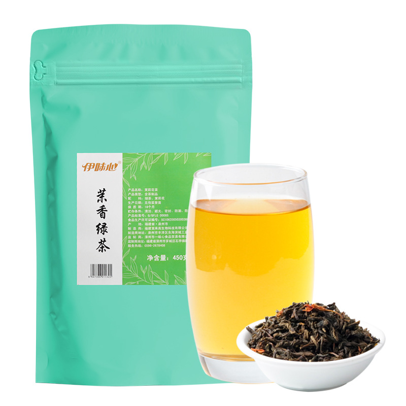 Blindly heart Jasmine fragrant green tea Silk stockings Tea shop raw material Tea Raw milk 450g