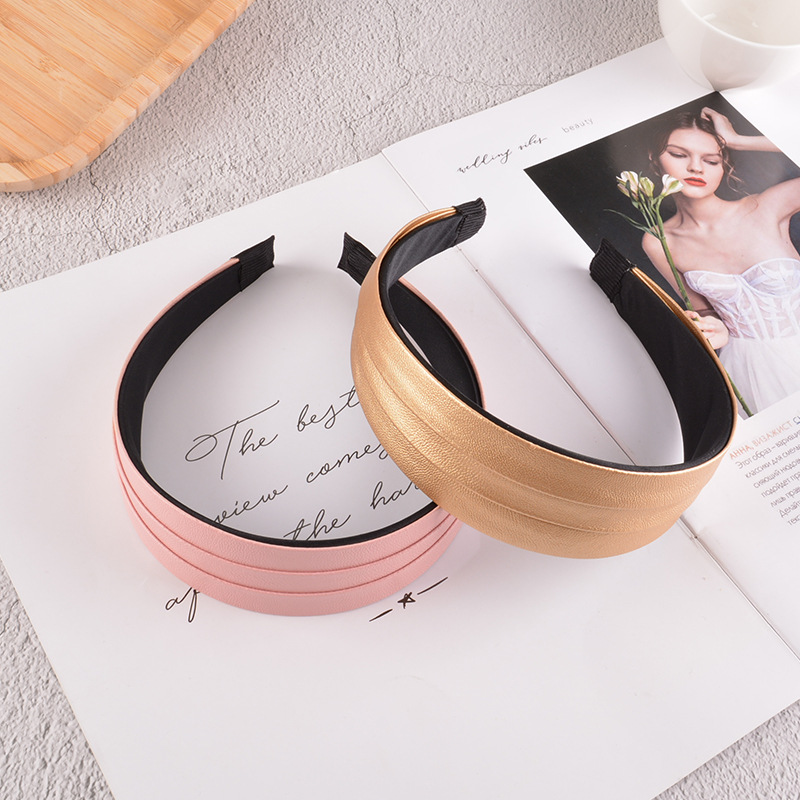 New Fold Pu Leather Solid Color Hair Band display picture 1
