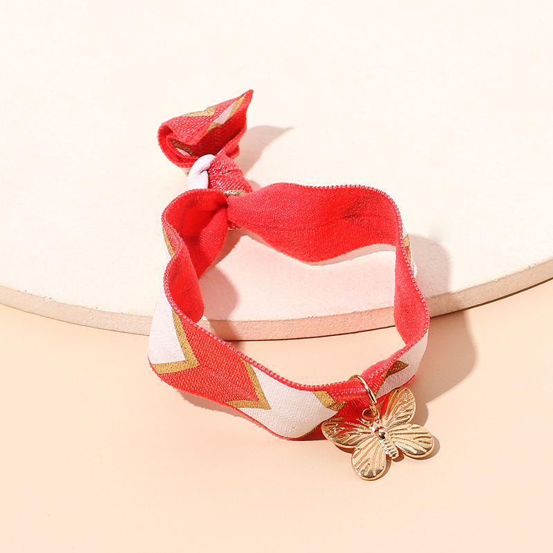 3g Weight Bracelets Classification Business, Travel Occasion Women'S Gender Purple, Red, Green, Black Color Fabric Butterfly Elastic Bracelet 5