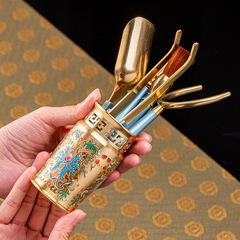 新中式多彩茶器茶道零配件純銅五件套茶夾茶勺茶刀養壺筆杯托批發