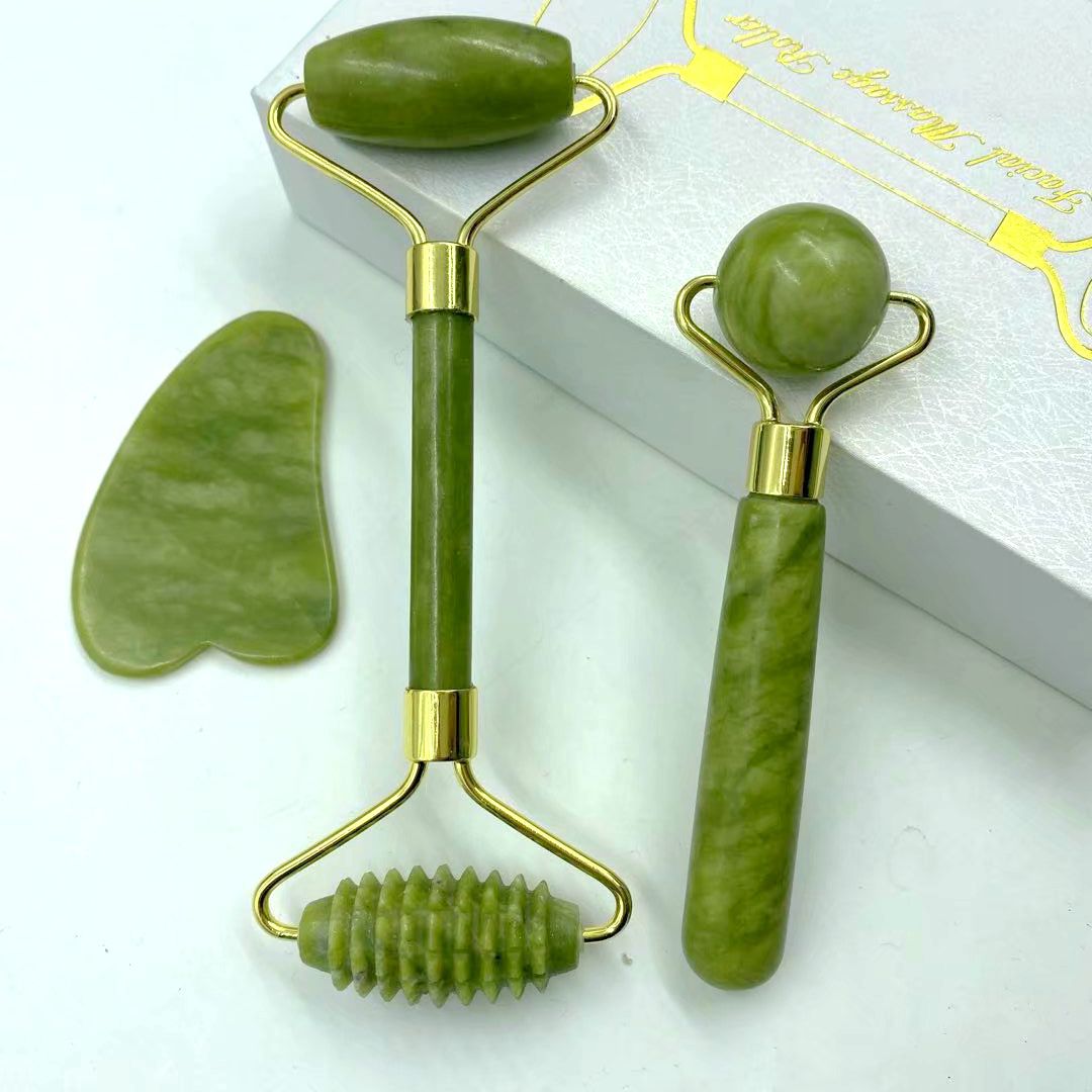Natural jade beauty device dual-head jade roller face massage complete set beauty device export jade wholesale