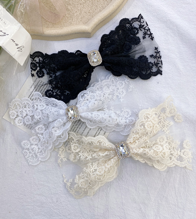 Korean Fairy Lace Big Bow Diamond Back Head Hairpin Top Clip Wholesale Nihaojewelry display picture 4