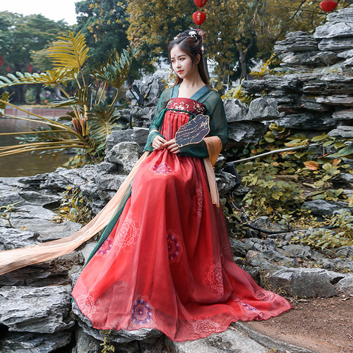 Hanfu women adult traditional ancient country super fairy elegant heavy industry embroidery breast length Ru skirt