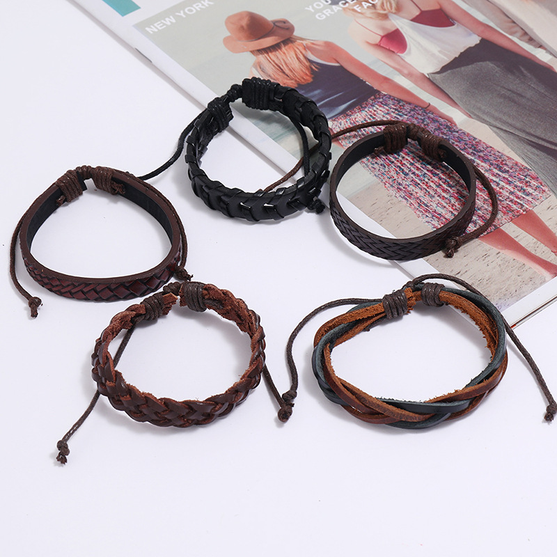 hot-selling menu0027s cowhide retro multi-layer woven suit bracelet