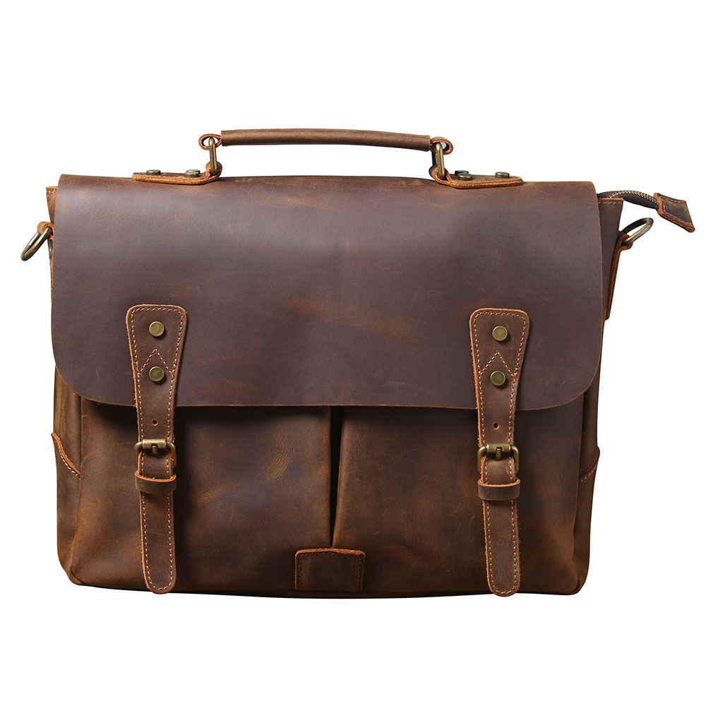 Crazy Horse Leather Messenger Bag Men Portable Briefcase