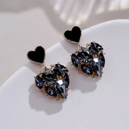 Black Rhinestones Love Earrings women versatile Earrings Earrings accessories