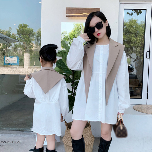 Parent-child spring clothing  spring mother-daughter clothing girls loose casual suit shawl shirt skirt suit 2-piece set
