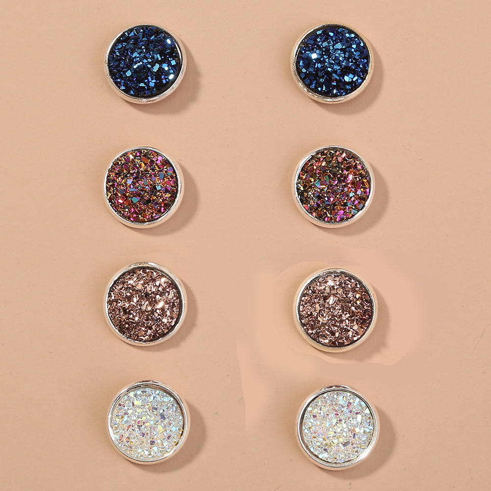 Korean Style Resin Simple Round Colorful Crystal Cluster Earrings Four-sets display picture 1