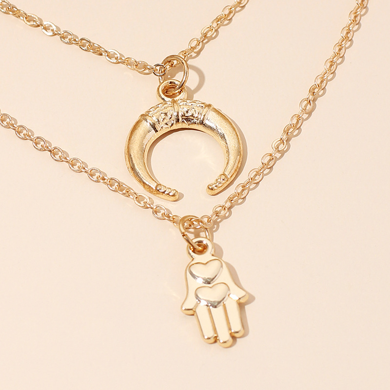 10g Weight Necklace Classification Wedding, Travel Occasion Geometric Pattern Women'S Gender Gold Color Multi-layer Crescent Palm Women's Necklace 17