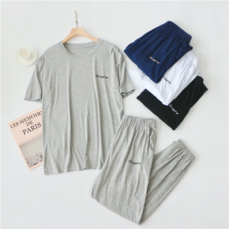 Lazy Two-piece Ice Silk Home Clothes Modal Suit Men's Short-sleeved Pajamas Summer Thin Anti-mosquito Home Suit