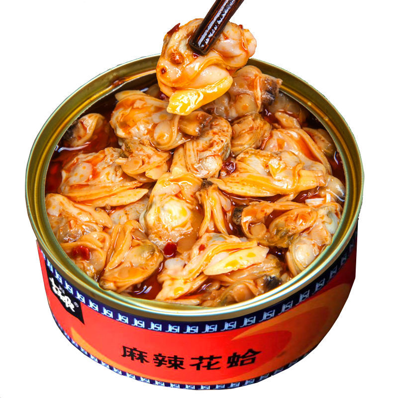 4 boxes Spicy and spicy Fresh clam Flower armor can Fish sauce Seafood Cooked precooked and ready to be eaten Canned Clam meat Venerupis philippinarum Scallop meat