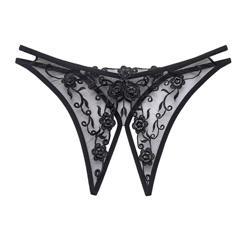 Japanese sexy embroidered underwear for women, hollow see-through mesh, hot and tempting thong, open position, no need to take off t-pants 2235