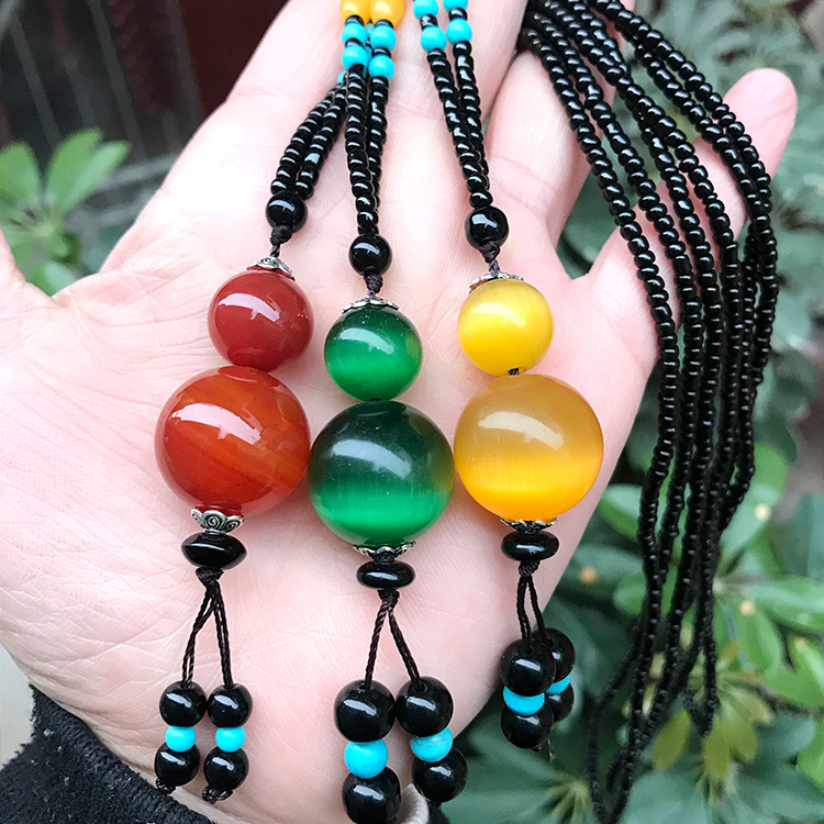 天然红玛瑙吊坠猫眼石条纹挂件蚕丝玛瑙毛衣链批发|ms