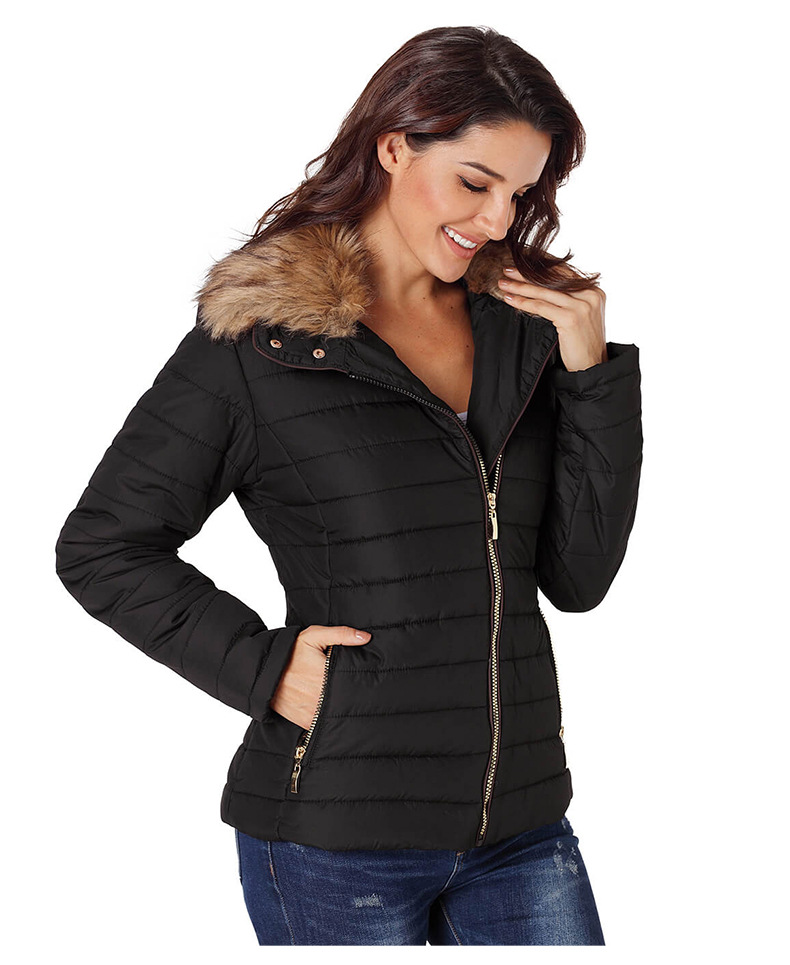 faux fur collar decoration long-sleeved slim plus size women's cotton coat NSSI2403