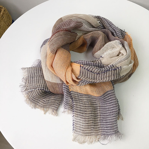 Japanese colorful plaid striped cotton and linen scarf spring and summer thin breathable sun protection silk scarf neck shawl new wholesale