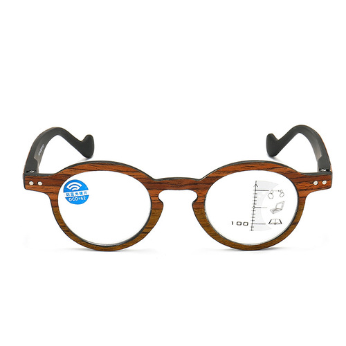 Cross-border new wood grain anti-blue light smart progressive multi-focus reading glasses for men and women, distance and near-use reading glasses trend