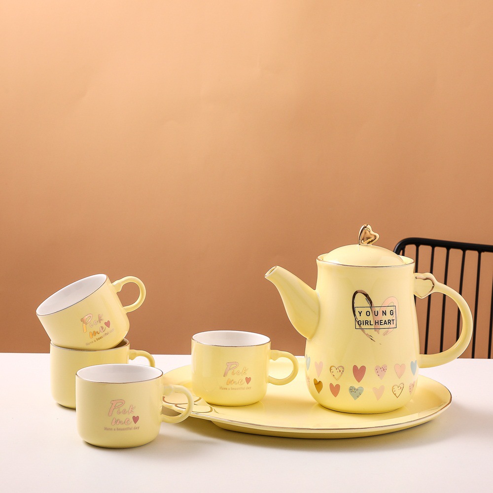 Color caramelo creativo melocotón corazón conjunto de agua traje con bandeja taza botella de agua fría Estilo nórdico regalo juego de té de agua fría