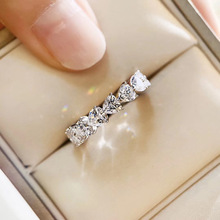 纯银版爱心排钻戒指s925纯银包18K白金戒指爱心钻石戒指排钻戒指