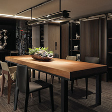 美式复古铁艺实木餐桌家用小户型客厅长方形吃饭桌椅组合松木