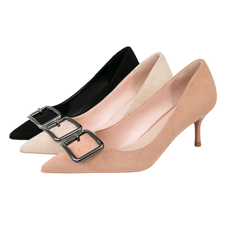 121-1 han edition shoes fashion joker fine with high heels pointed metal buckles sexy high thin nightclub documentary shoes
