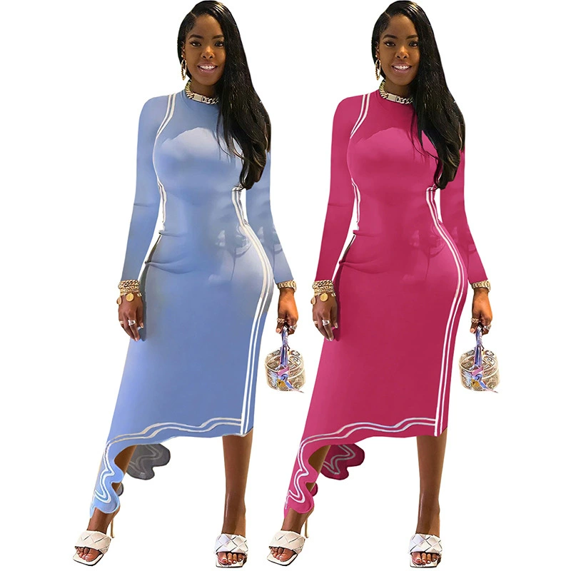 G8035 2020 Европа и Америка Amazon Independent Самая продаваемая Осенняя новая Асимметричная деревянная юбка с длинными рукавами